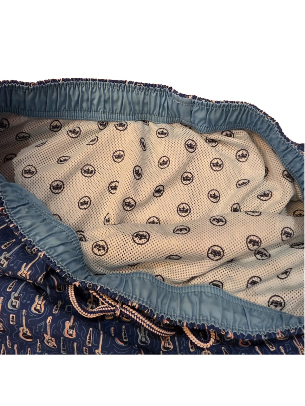 Men's Peter Millar Swim Trunks Size M Blue Guitar Print Quick Dry